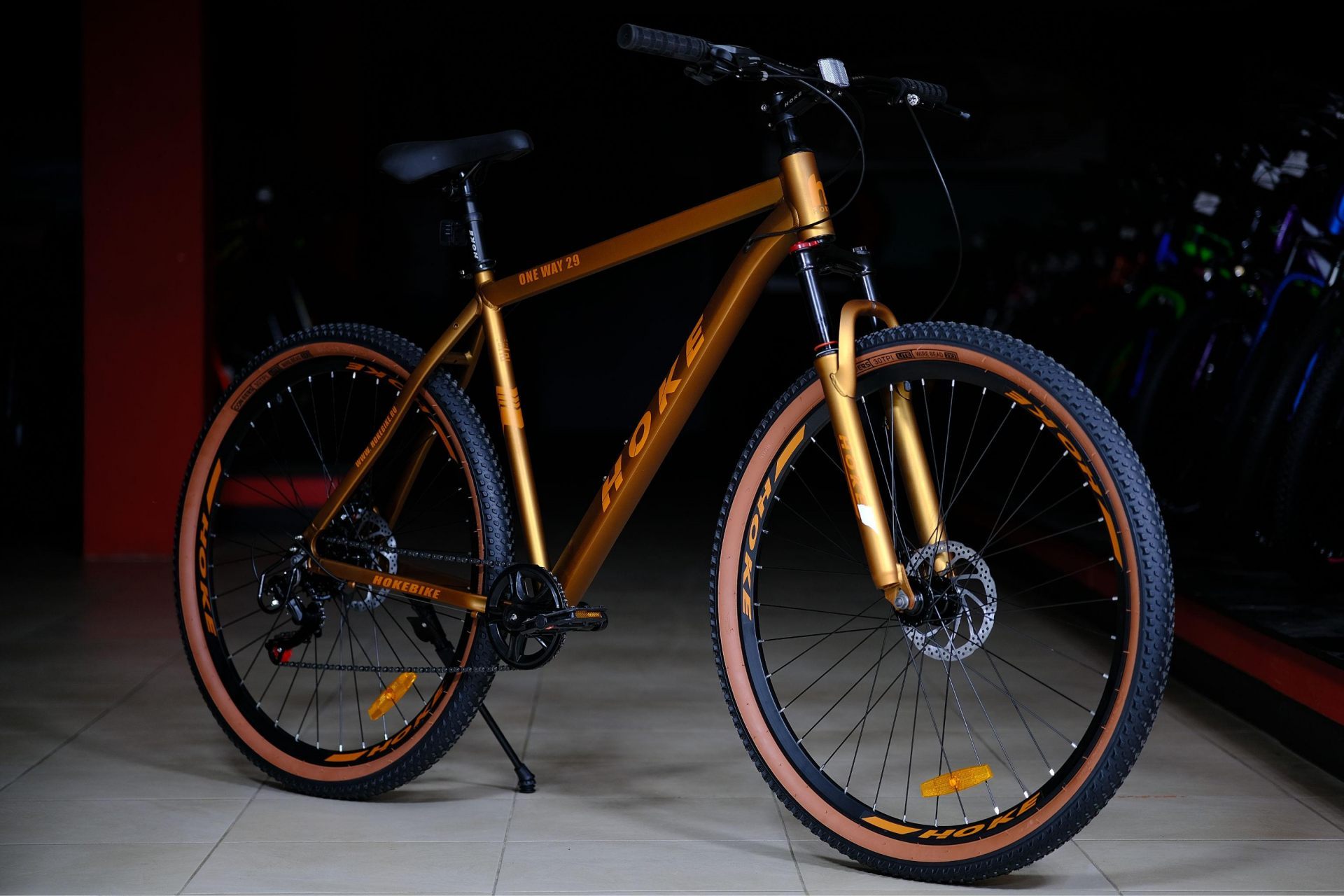 Обод 29 ALLOY двойной усиленный высокий, втулки алюминиевые на промподшипниках HOKE ONE WAY 29 матовый коричневый-золотой 21